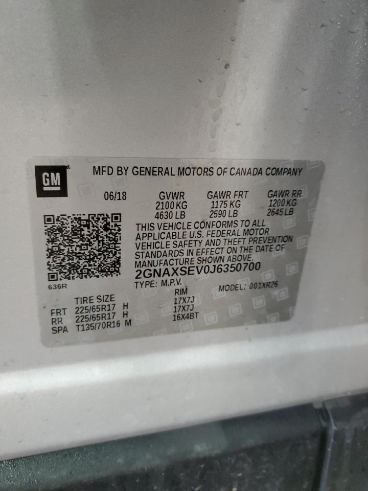 2018 Chevrolet Equinox VIN 2GNAXSEV0J6350700 Copart auction photo, front end / side damage thumbnail 15