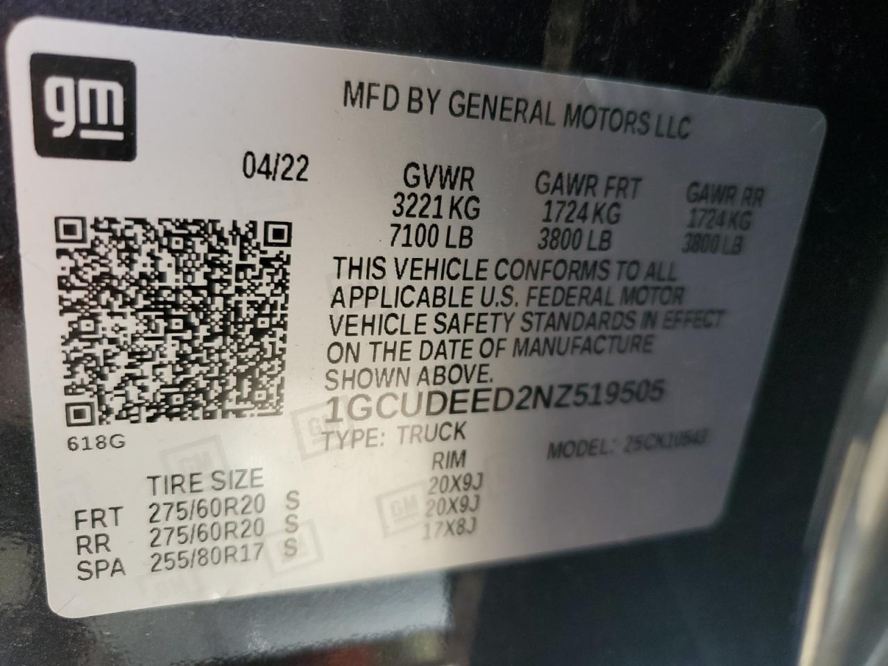 2022 Chevrolet Silverado VIN 1GCUDEED2NZ519505 Copart auction photo, front end damage thumbnail 12