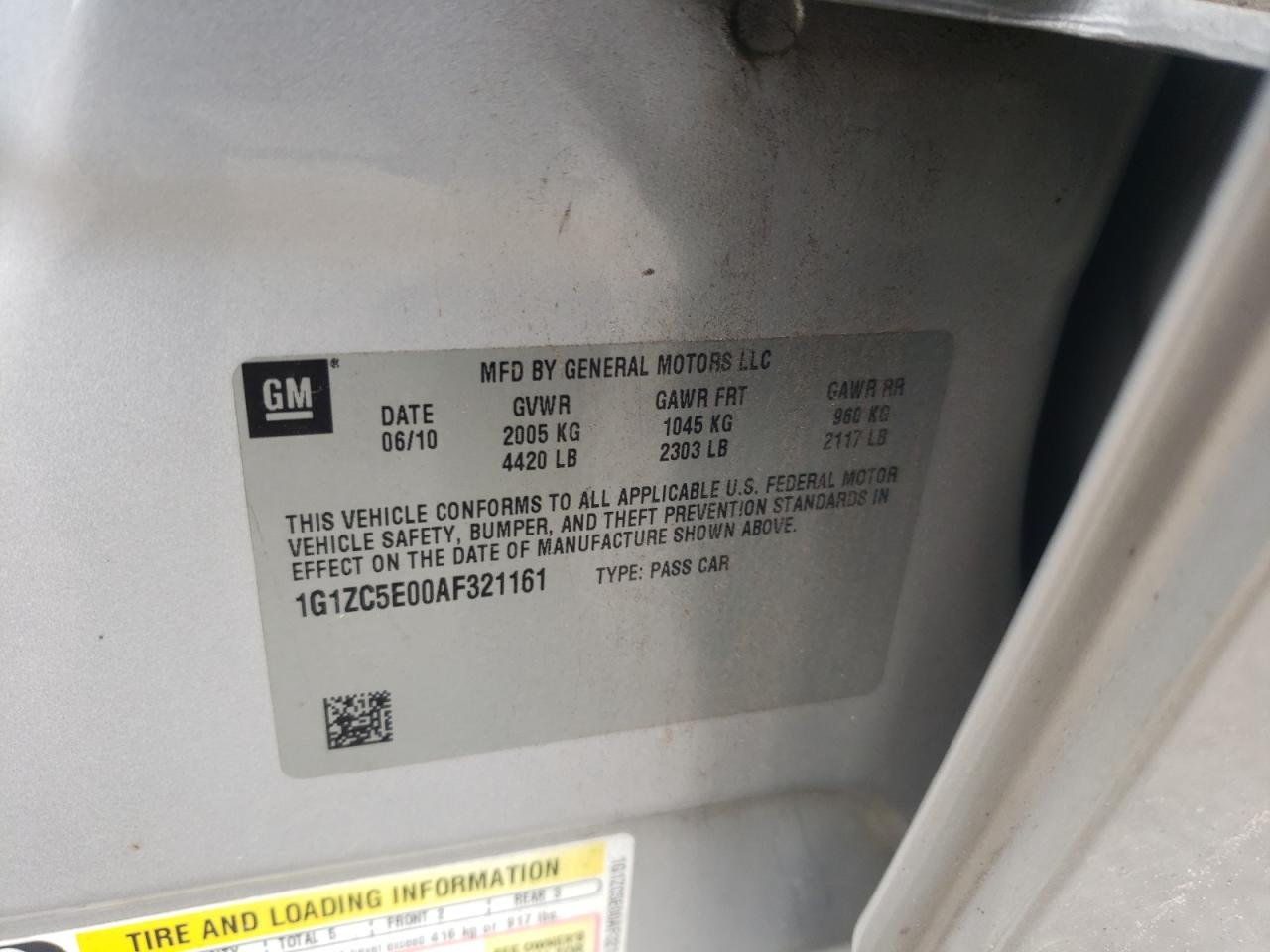 2010 Chevrolet Malibu VIN 1G1ZC5E00AF321161 Copart auction photo, front end damage thumbnail 12
