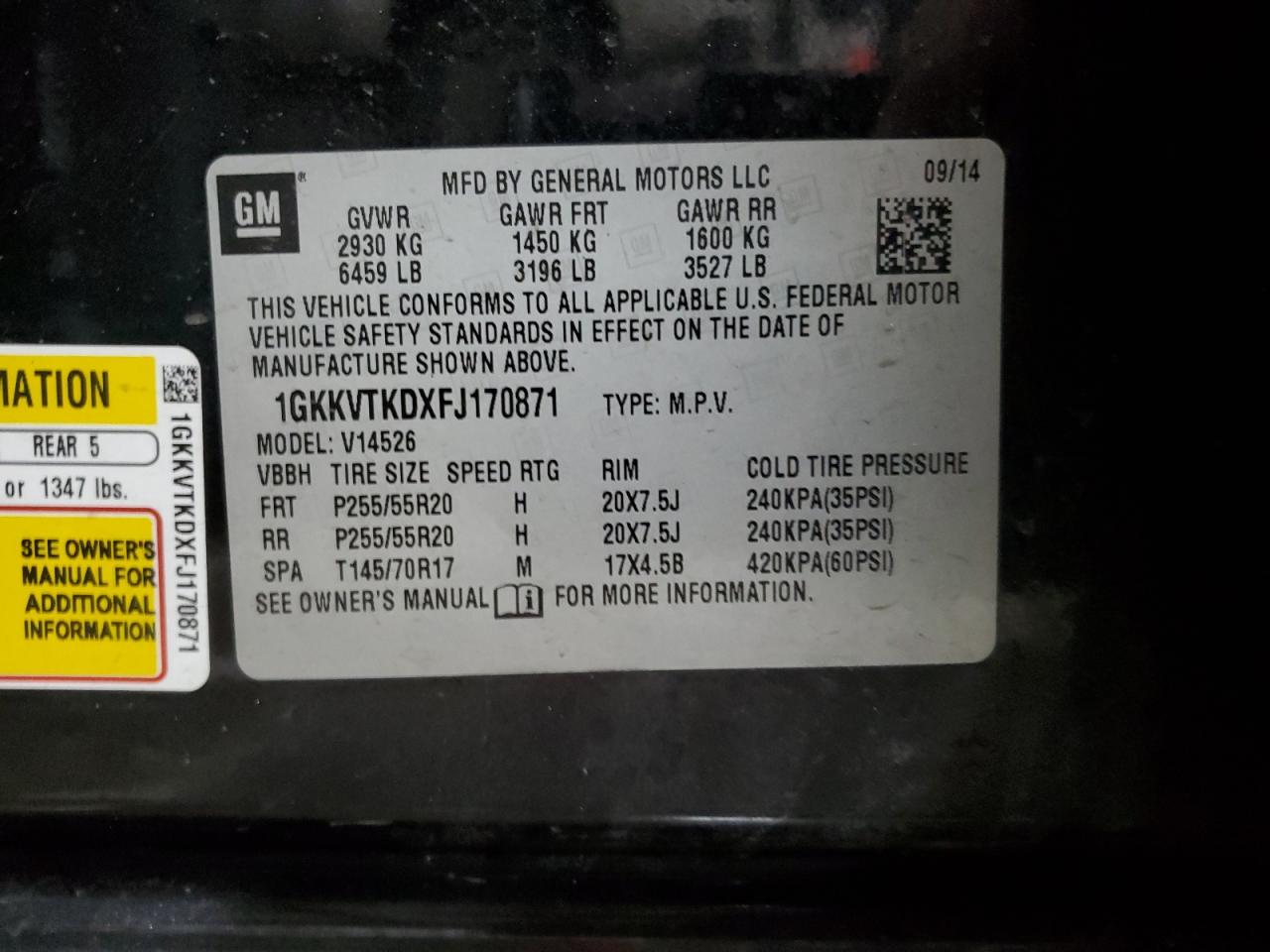 2015 GMC Acadia VIN 1GKKVTKDXFJ170871 Copart auction photo, front end / side damage thumbnail 13