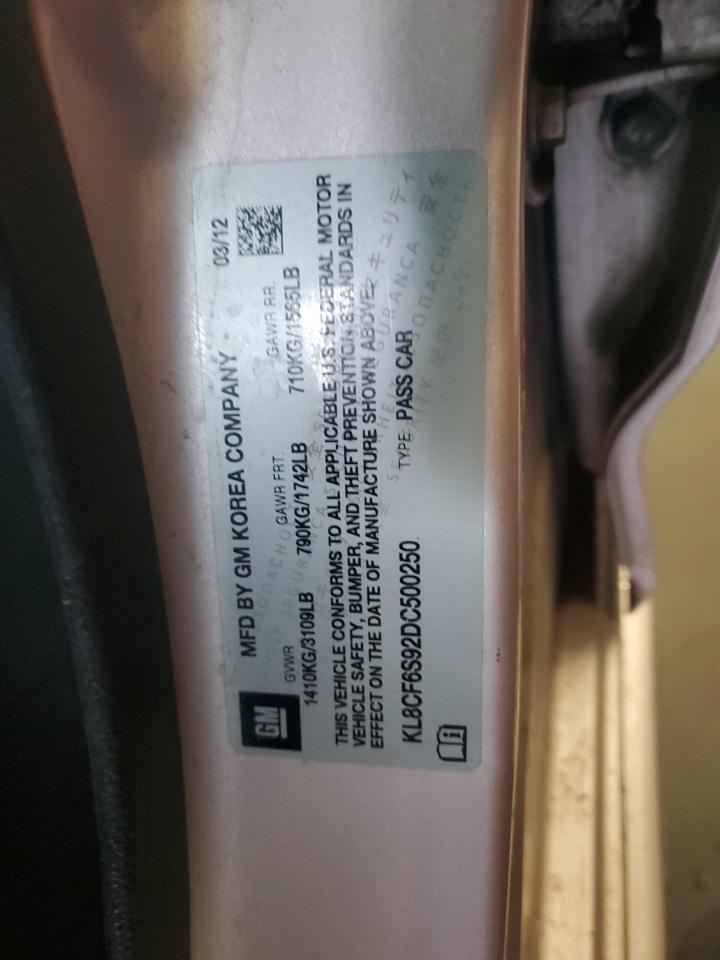 2013 Chevrolet Spark VIN KL8CF6S92DC500250 Copart auction photo, mechanical / front end damage thumbnail 12