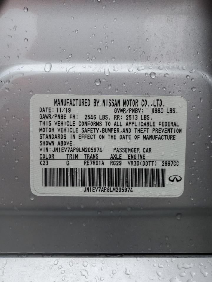 2020 Infiniti Q50 VIN JN1EV7AP9LM205974 Copart auction photo, water/flood / minor dent/scratches damage thumbnail 12