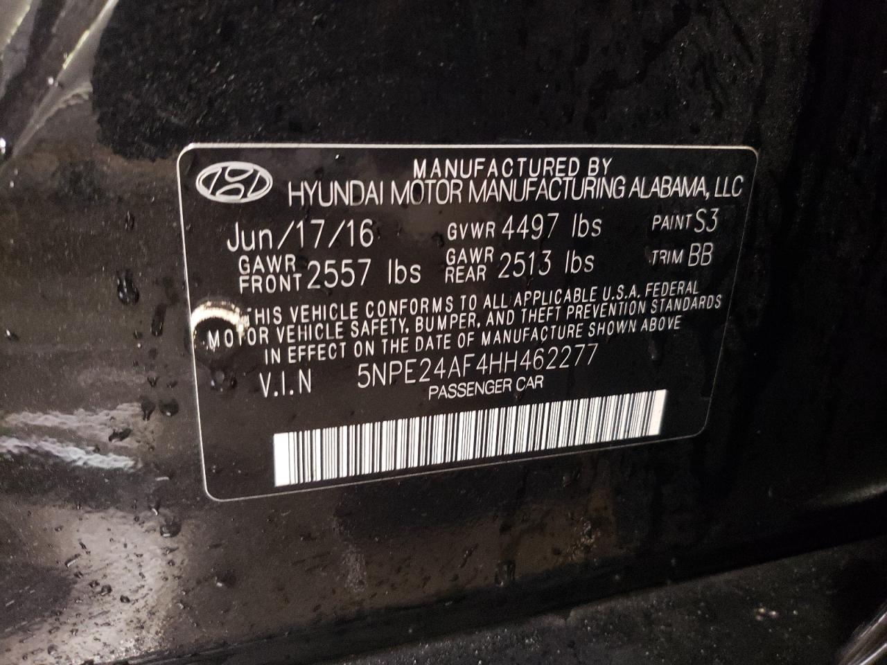 2017 Hyundai Sonata VIN 5NPE24AF4HH462277 Copart auction photo, all over damage thumbnail 12