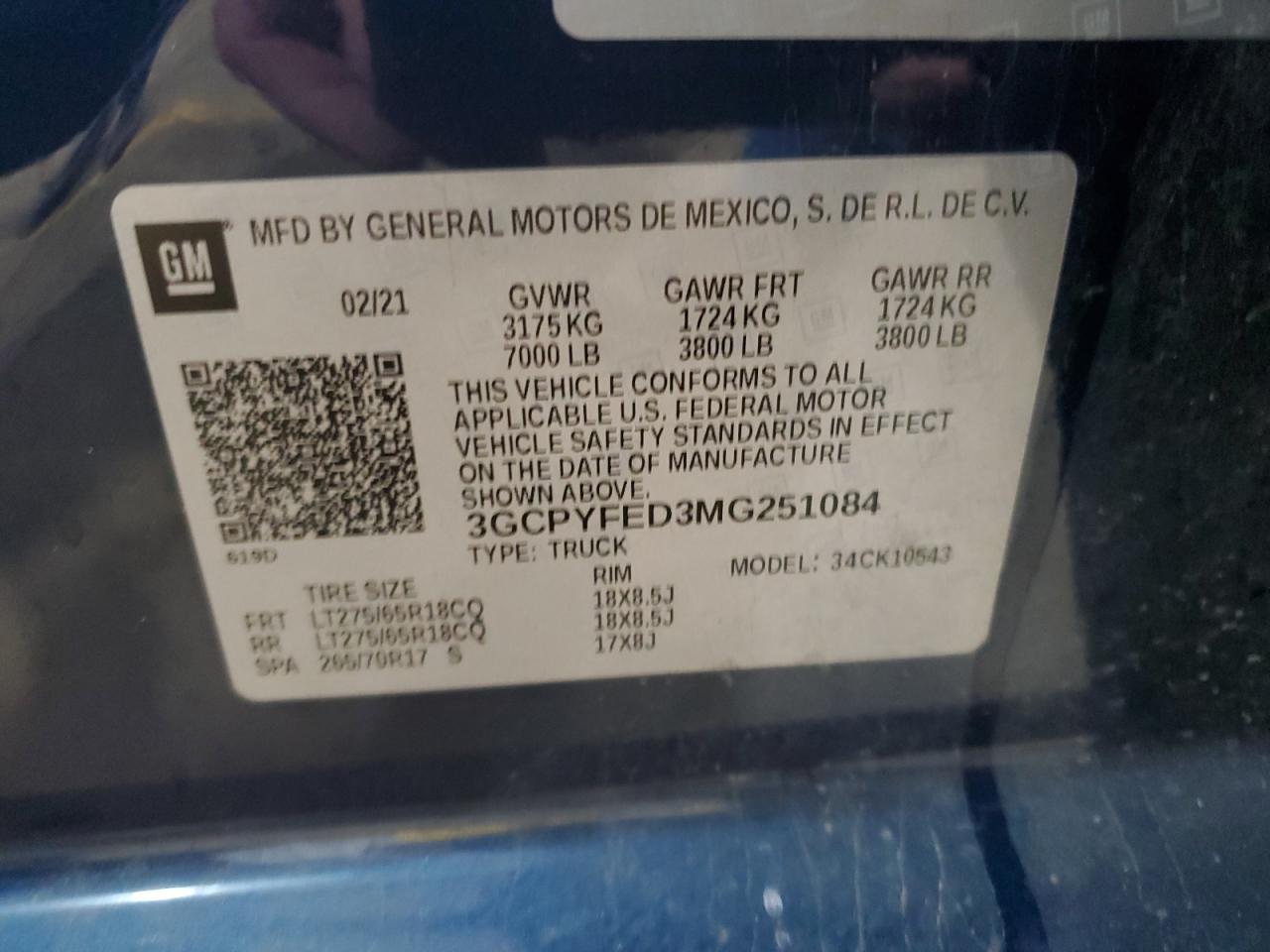 2021 Chevrolet Silverado VIN 3GCPYFED3MG251084 Copart auction photo, side / front end damage thumbnail 12