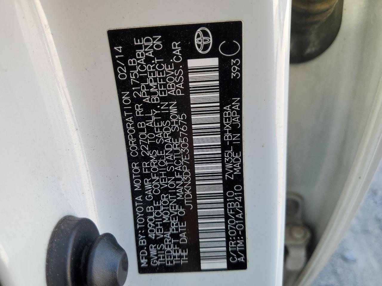 2014 Toyota Prius VIN JTDKN3DP7E3057675 Copart auction photo, undercarriage / front end damage thumbnail 12