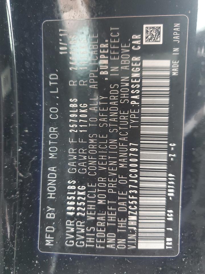 2018 Honda Clarity VIN JHMZC5F37JC000797 Copart auction photo, all over / mechanical damage thumbnail 13