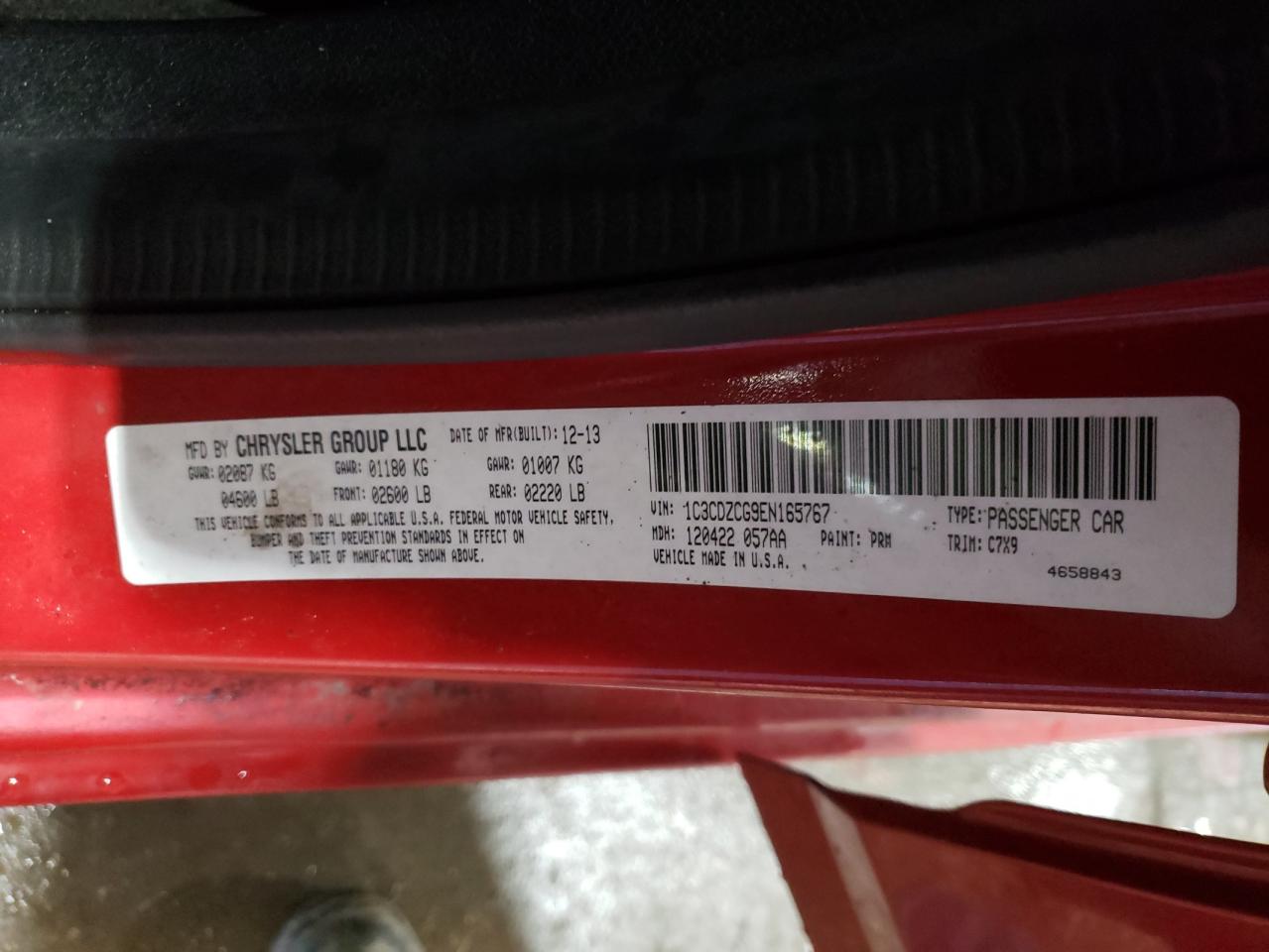 2014 Dodge Avenger VIN 1C3CDZCG9EN165767 Copart auction photo, all over damage thumbnail 12
