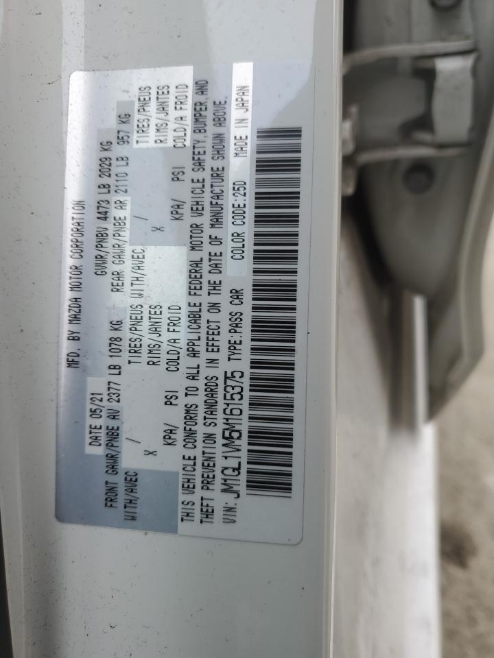 2021 Mazda 6 VIN JM1GL1VM5M1615375 Copart auction photo, front end / side damage thumbnail 12