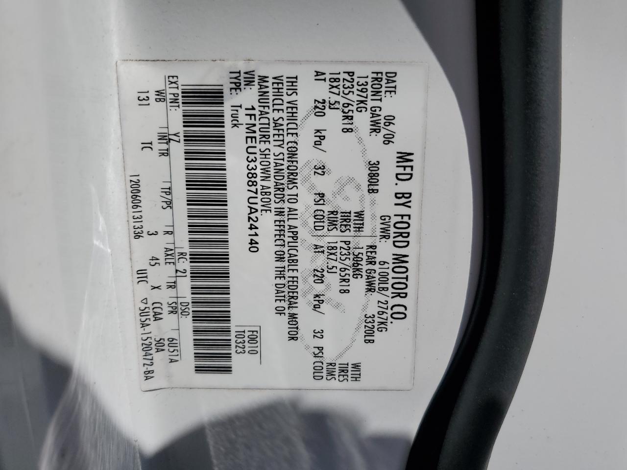 2007 Ford Explorer VIN 1FMEU33887UA24140 Copart auction photo, rear end damage thumbnail 14