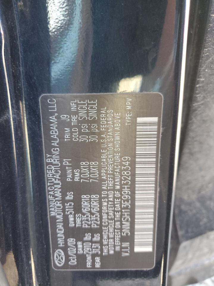 2009 Hyundai Santa Fe VIN 5NMSH13E99H328349 Copart auction photo, front end damage thumbnail 13