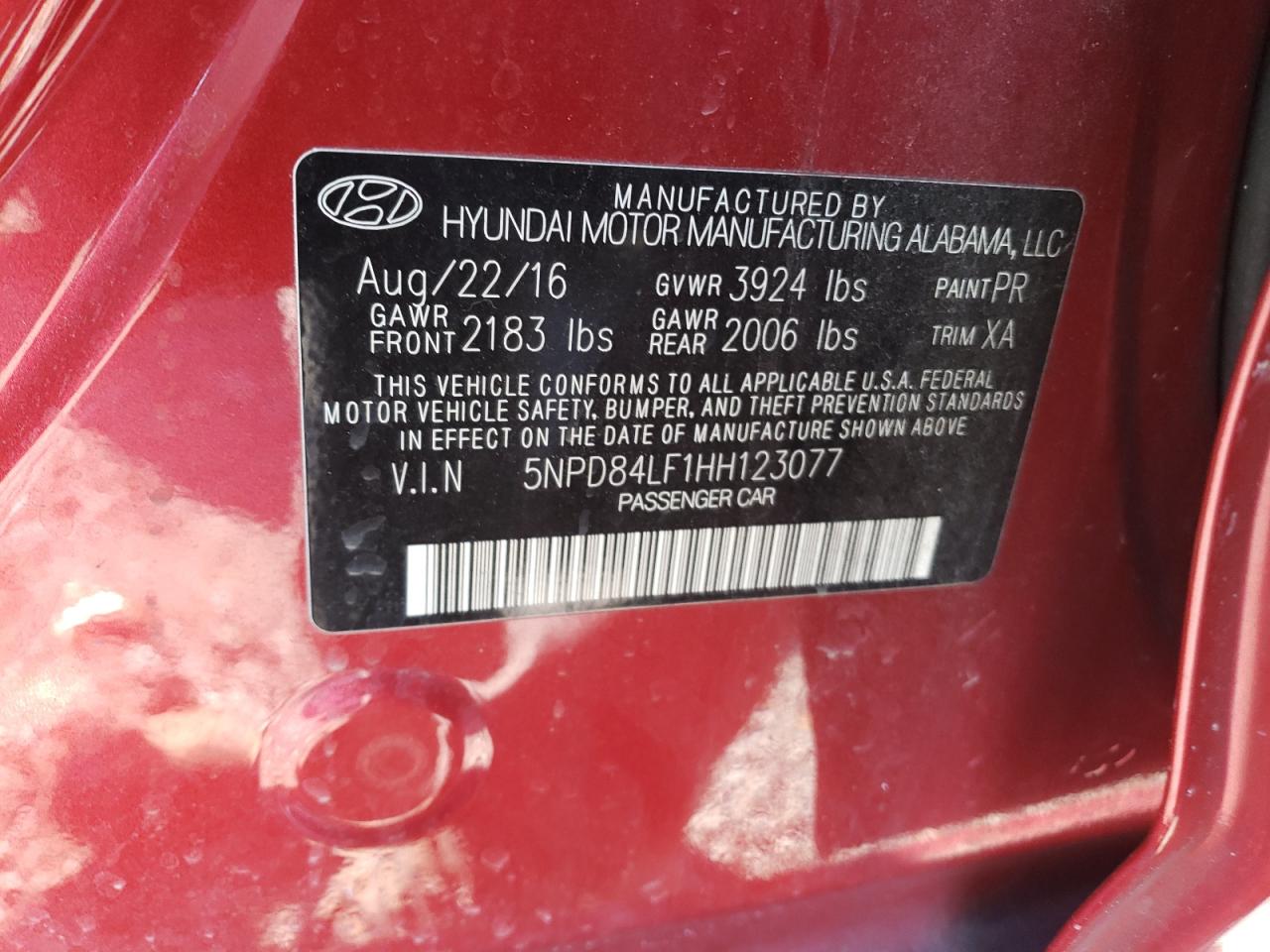 2017 Hyundai Elantra VIN 5NPD84LF1HH123077 Copart auction photo, vandalism / front end damage thumbnail 12
