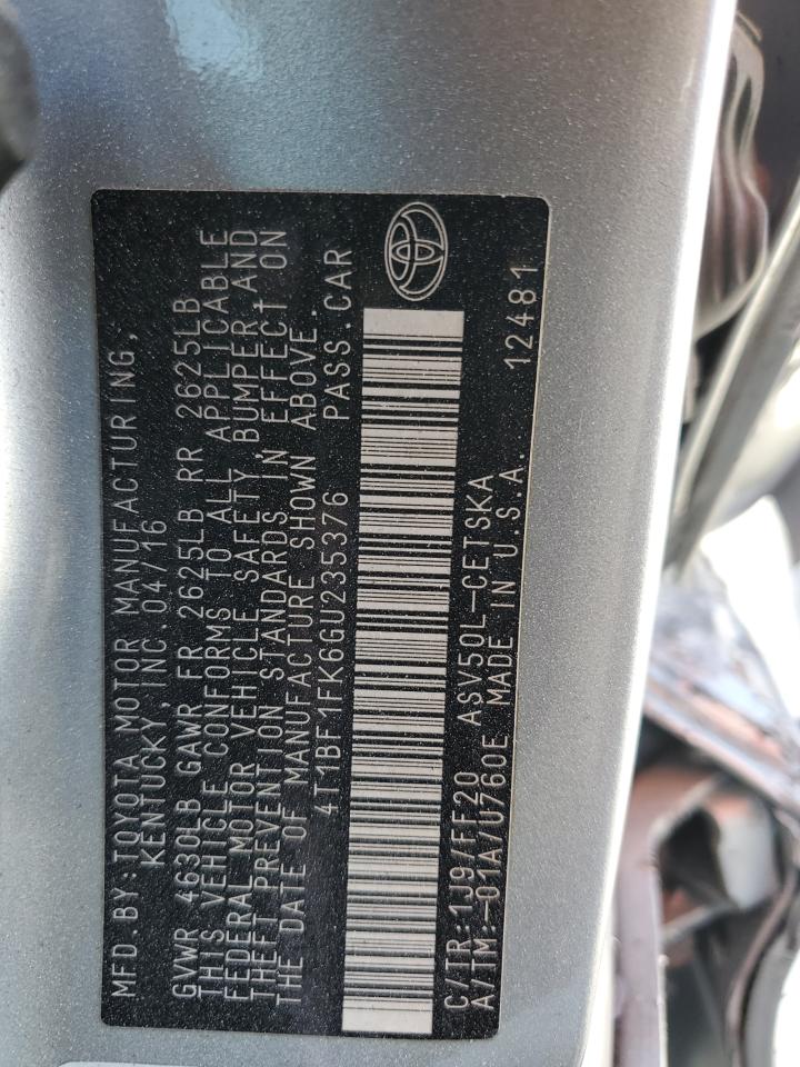 2016 Toyota Camry VIN 4T1BF1FK6GU235376 Copart auction photo, side damage thumbnail 12