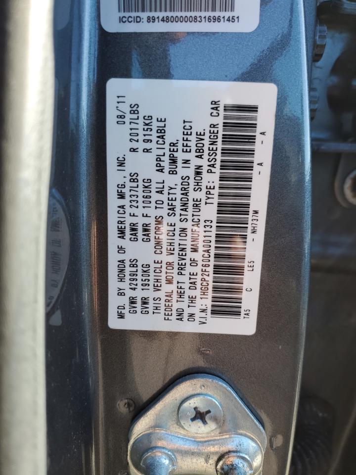 2012 Honda Accord VIN 1HGCP2F60CA001133 Copart auction photo, undercarriage damage thumbnail 12