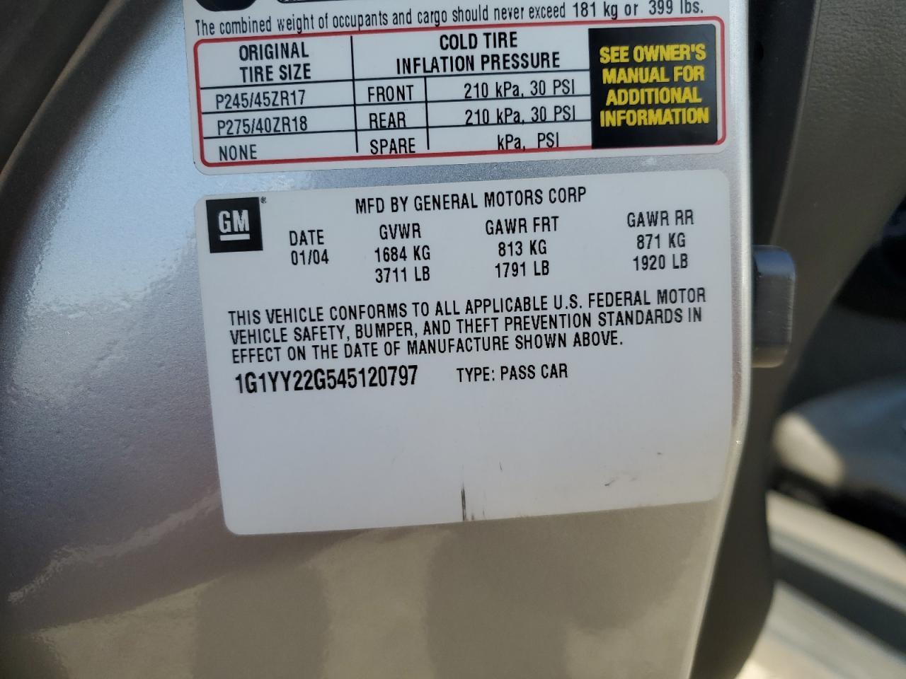 2004 Chevrolet Corvette VIN 1G1YY22G545120797 Copart auction photo, front end damage thumbnail 13