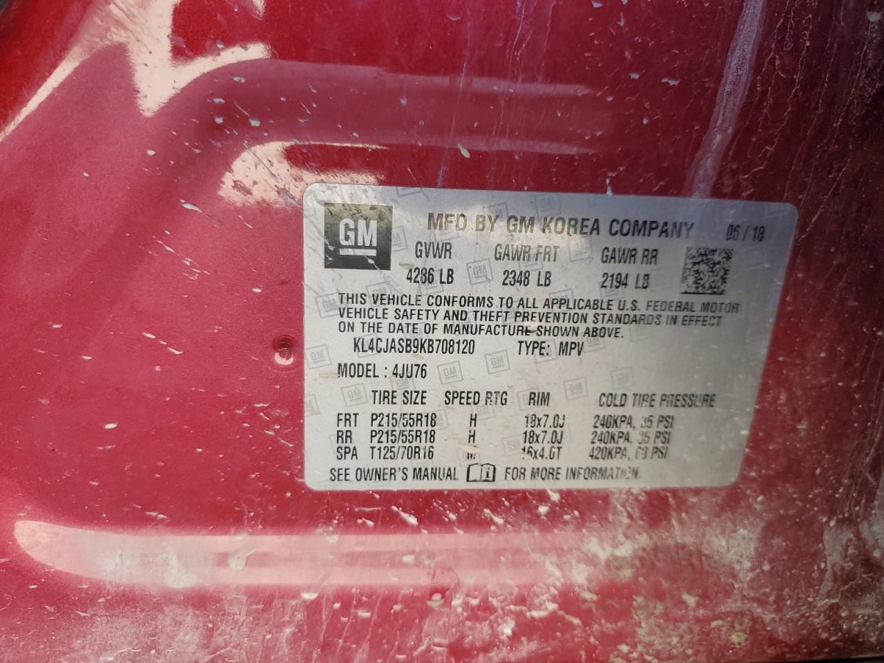 2019 Buick Encore VIN KL4CJASB9KB708120 Copart auction photo, front end damage thumbnail 13