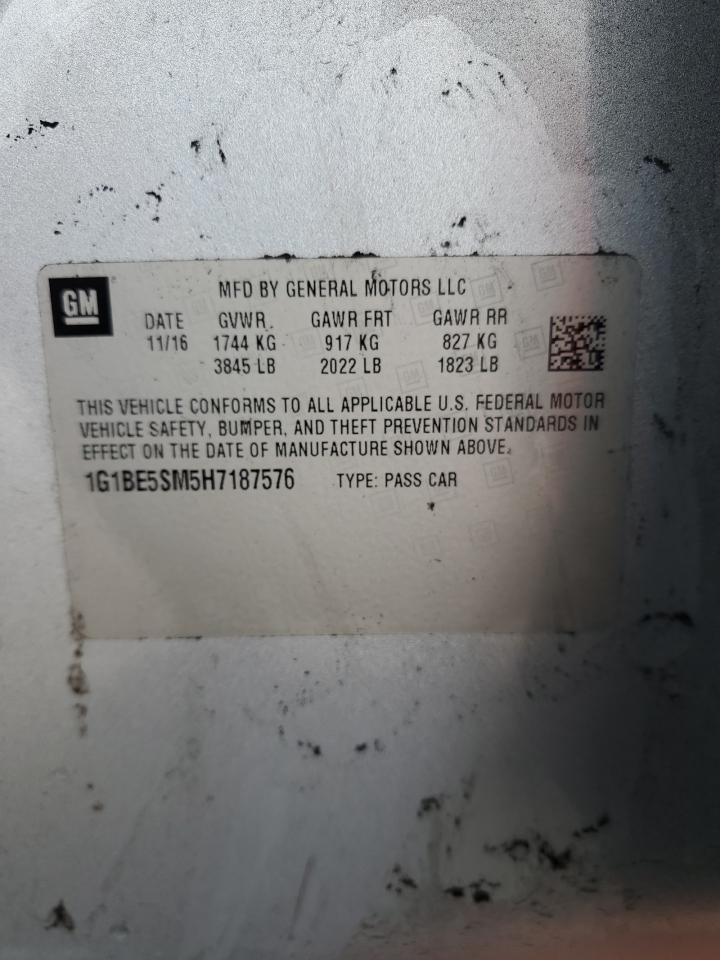 2017 Chevrolet Cruze VIN 1G1BE5SM5H7187576 Copart auction photo, side damage thumbnail 13