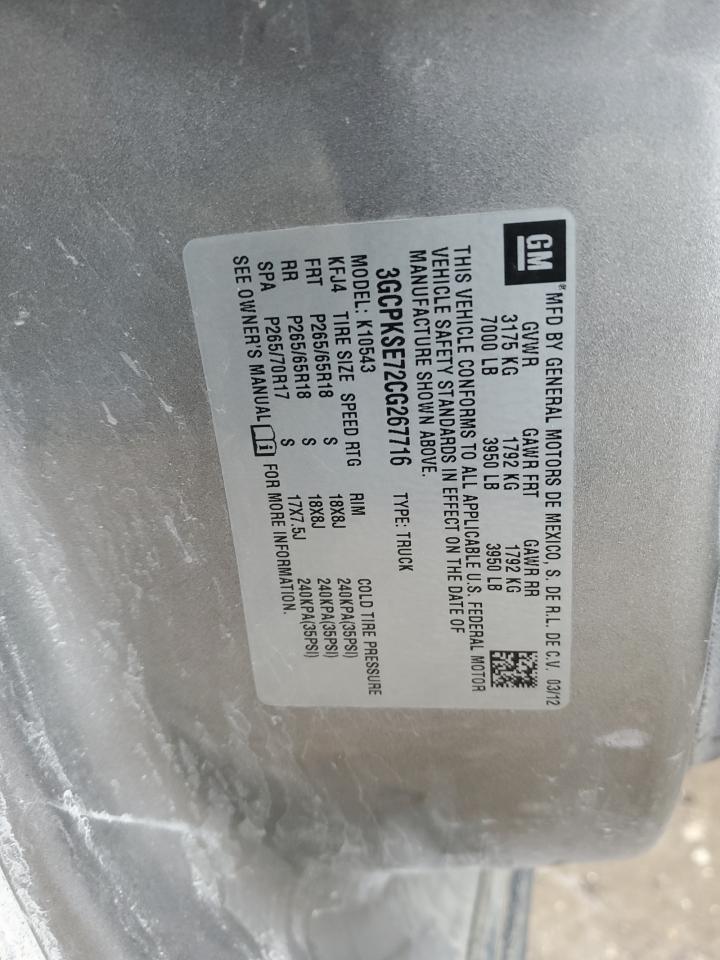 2012 Chevrolet Silverado VIN 3GCPKSE72CG267716 Copart auction photo, mechanical damage thumbnail 14