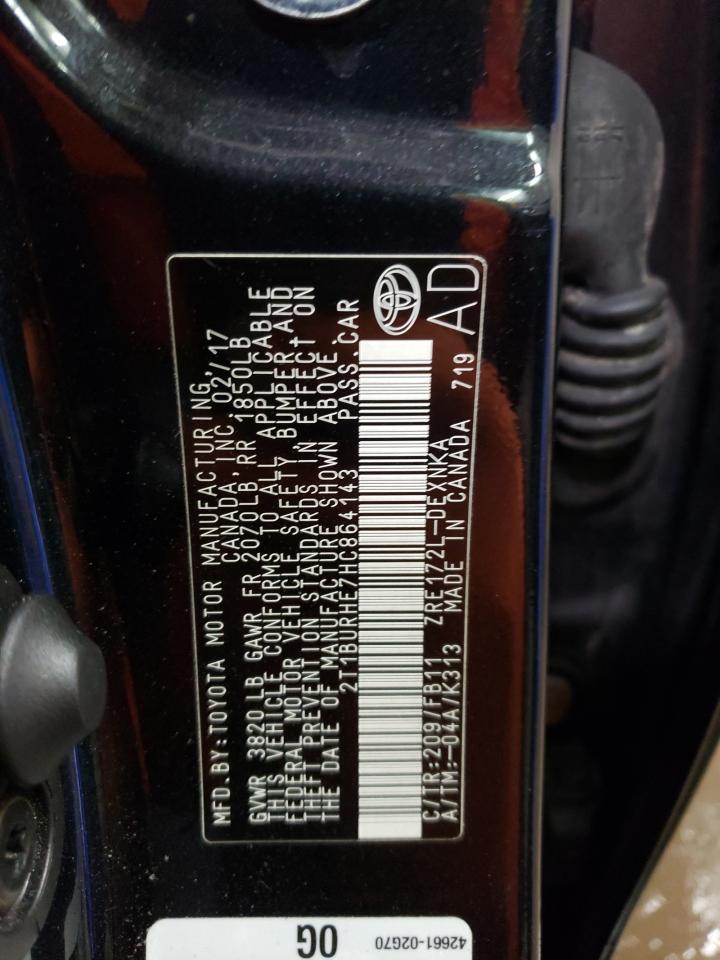 2017 Toyota Corolla VIN 2T1BURHE7HC864143 Copart auction photo, front end / rear end damage thumbnail 12