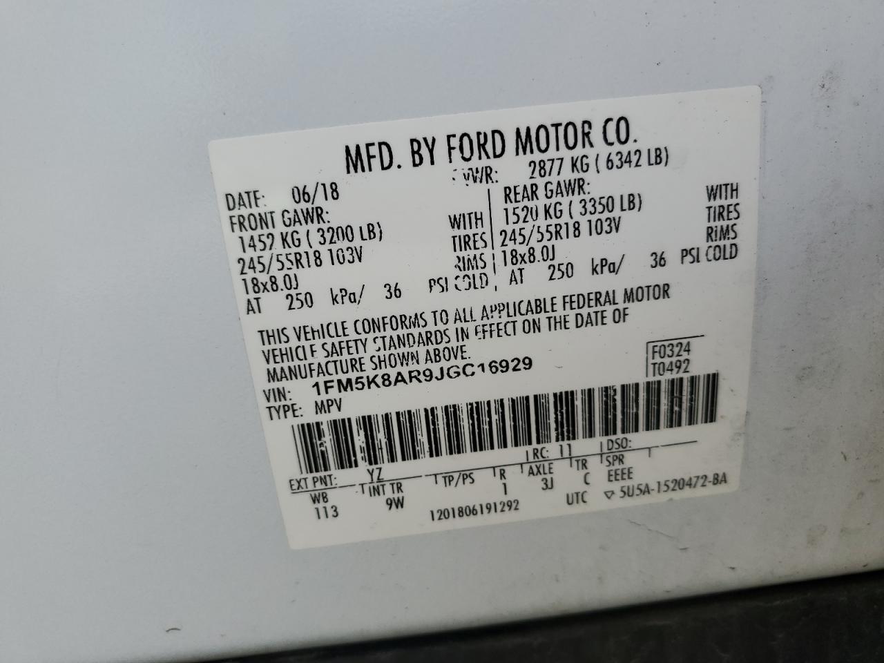 2018 Ford Explorer VIN 1FM5K8AR9JGC16929 Copart auction photo, normal wear / minor dent/scratches damage thumbnail 13