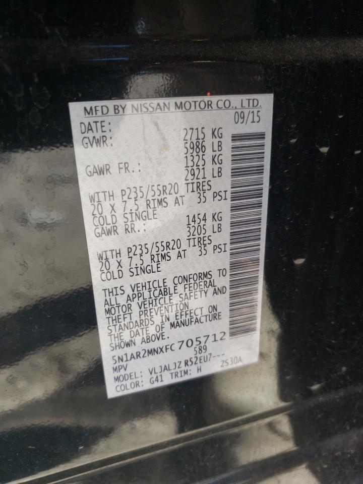 2015 Nissan Pathfinder VIN 5N1AR2MNXFC705712 Copart auction photo, front end / mechanical damage thumbnail 16