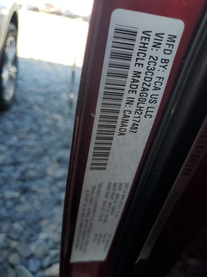 2020 Dodge Challenger VIN 2C3CDZAG0LH217487 Copart auction photo, top/roof / front end damage thumbnail 12