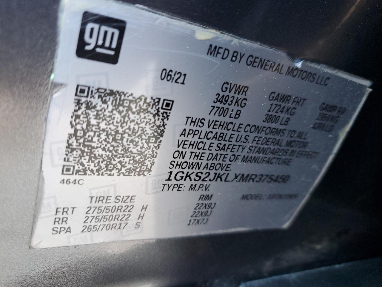 2021 GMC Yukon VIN 1GKS2JKLXMR375450 Copart auction photo, rear end damage thumbnail 13