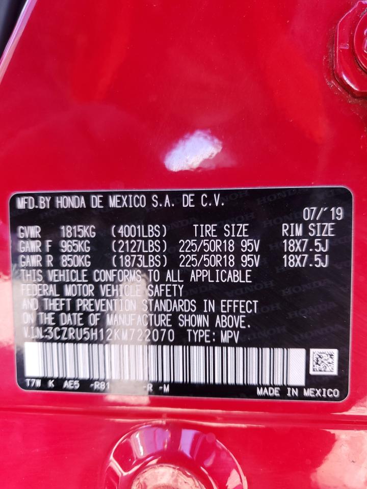 2019 Honda HR-V VIN 3CZRU5H12KM722070 Copart auction photo, side damage thumbnail 13