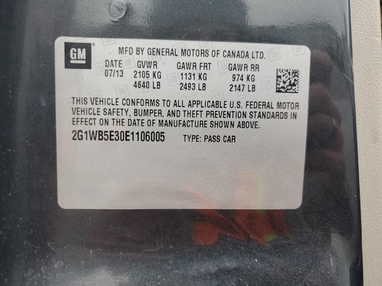 2014 Chevrolet Impala VIN 2G1WB5E30E1106005 Copart auction photo, all over damage thumbnail 12