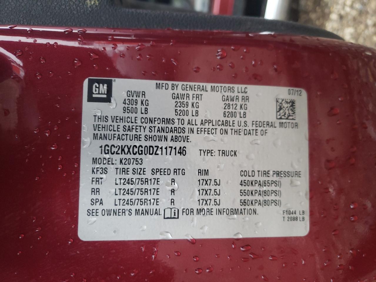 2013 Chevrolet Silverado VIN 1GC2KXCG0DZ117146 Copart auction photo, front end / undercarriage damage thumbnail 12