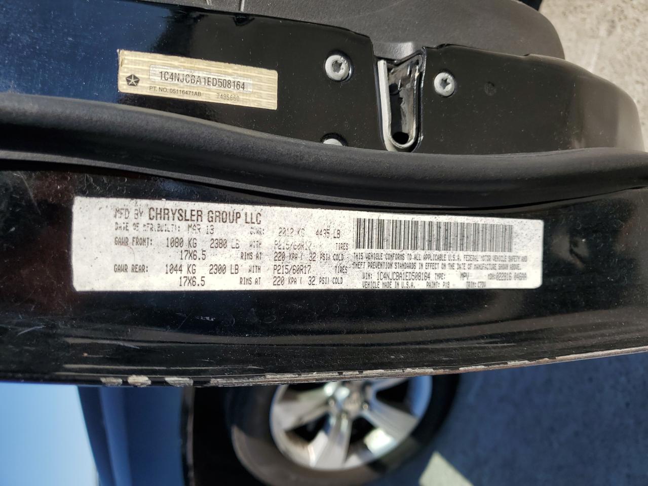 2014 Jeep Compass VIN 1C4NJCBA1ED508164 Copart auction photo, all over damage thumbnail 13