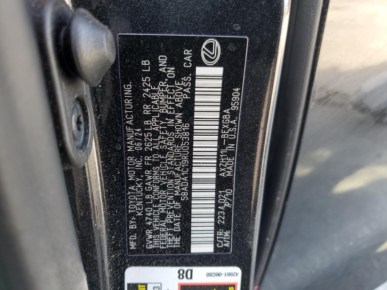 2024 Lexus ES VIN 58ADA1C19RU053816 Copart auction photo, all over damage thumbnail 13
