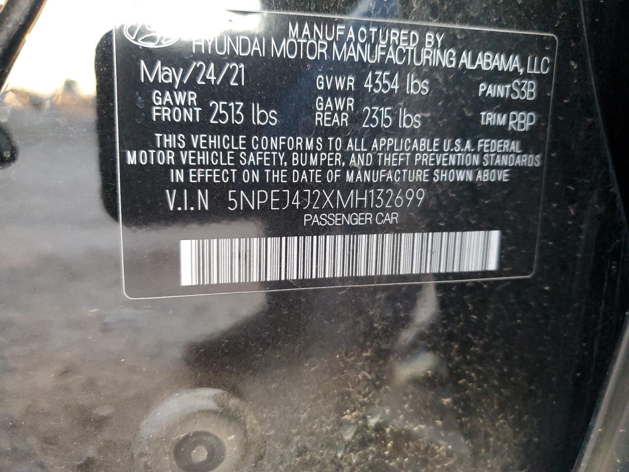 2021 Hyundai Sonata VIN 5NPEJ4J2XMH132699 Copart auction photo, all over damage thumbnail 12