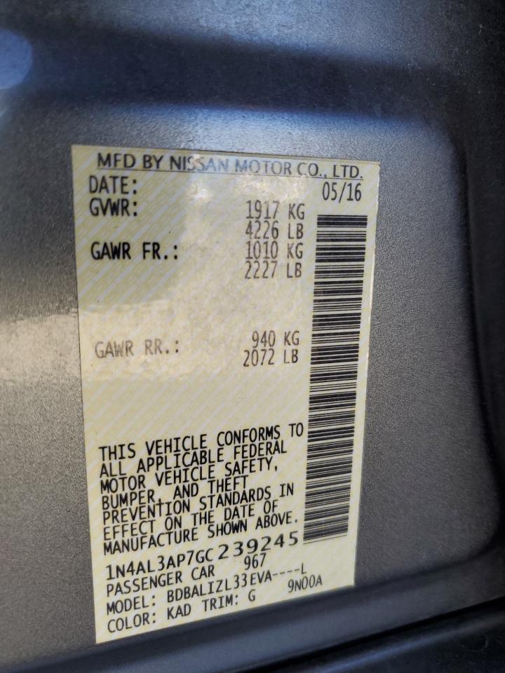 2016 Nissan Altima VIN 1N4AL3AP7GC239245 Copart auction photo, front end / side damage thumbnail 12