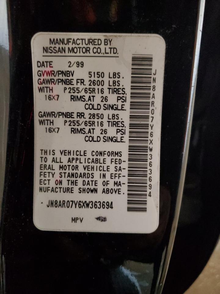 1999 Nissan Pathfinder VIN JN8AR07Y6XW363694 Copart auction photo, front end / side damage thumbnail 13