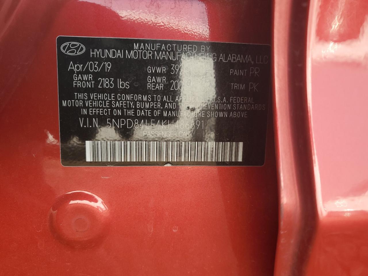 2019 Hyundai Elantra VIN 5NPD84LF4KH486691 Copart auction photo, front end damage thumbnail 12