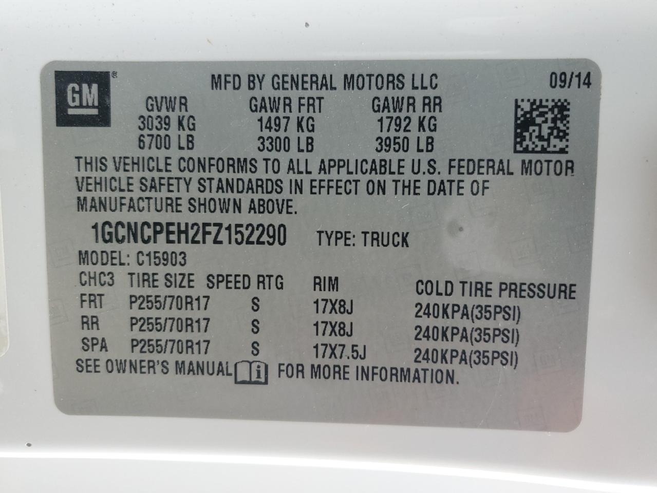 2015 Chevrolet Silverado VIN 1GCNCPEH2FZ152290 Copart auction photo, rear end damage thumbnail 15