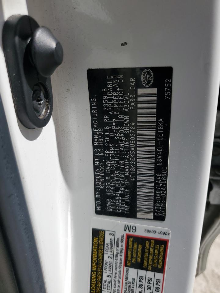 2010 Toyota Camry VIN 4T1BK3EK5AU602784 Copart auction photo, front end damage thumbnail 12