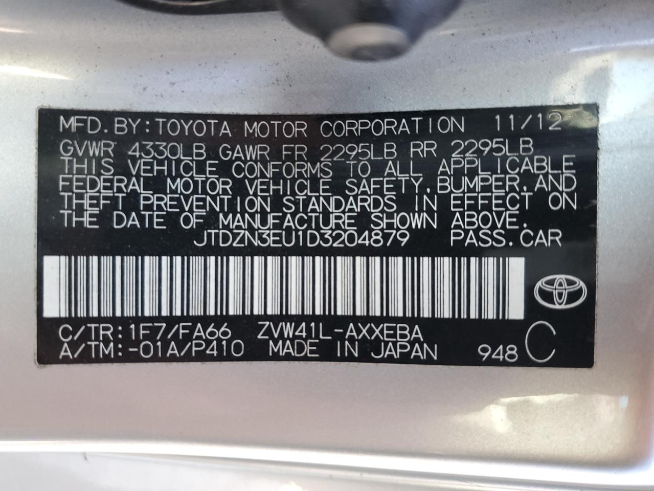 2013 Toyota Prius VIN JTDZN3EU1D3204879 Copart auction photo, front end / side damage thumbnail 16
