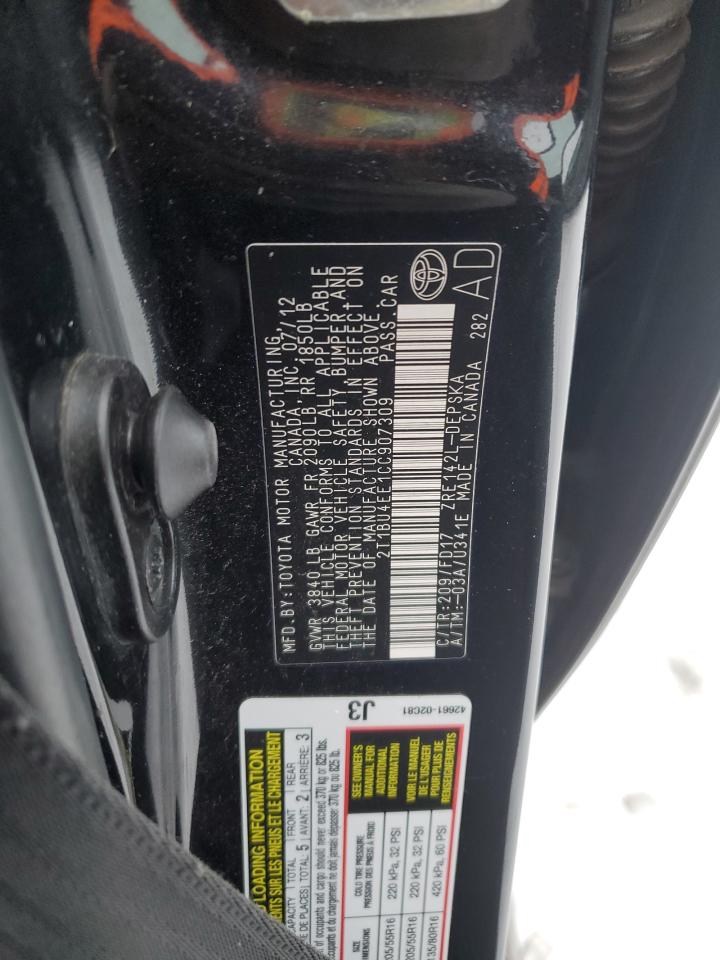 2012 Toyota Corolla VIN 2T1BU4EE1CC907309 Copart auction photo, all over damage thumbnail 13