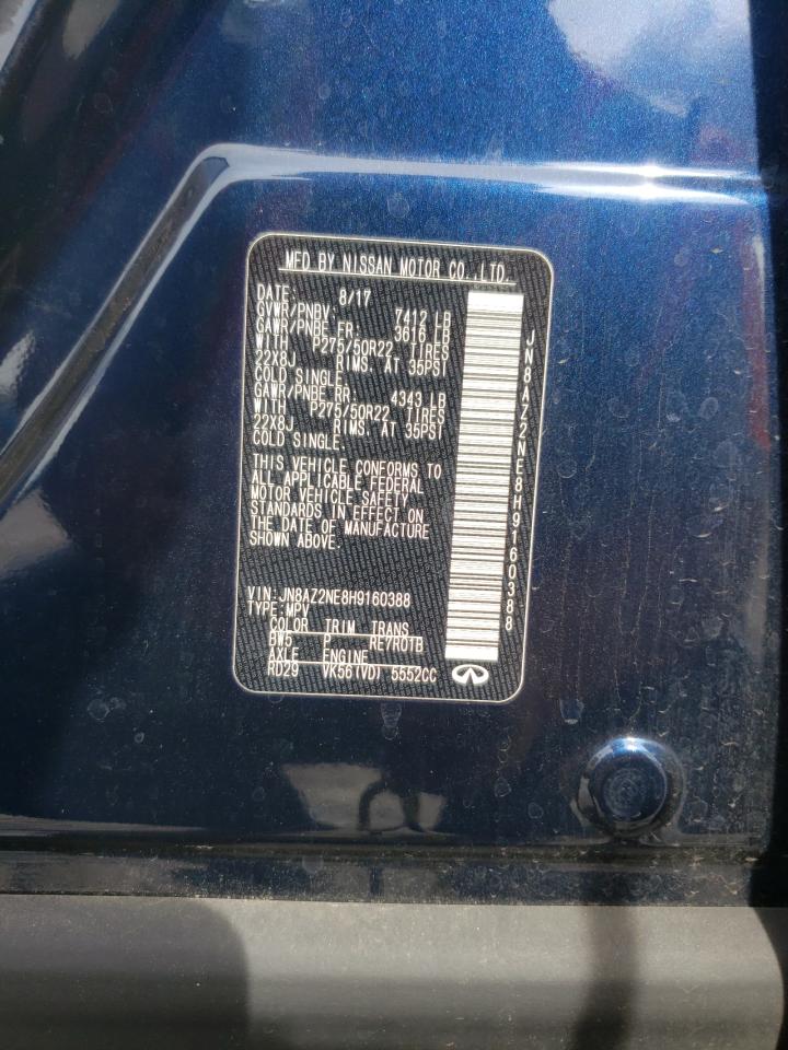 2017 Infiniti QX80 VIN JN8AZ2NE8H9160388 Copart auction photo, front end / side damage thumbnail 13