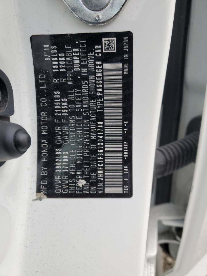 2018 Honda Civic VIN JHMFC1F36JX041748 Copart auction photo, front end / rear end damage thumbnail 15