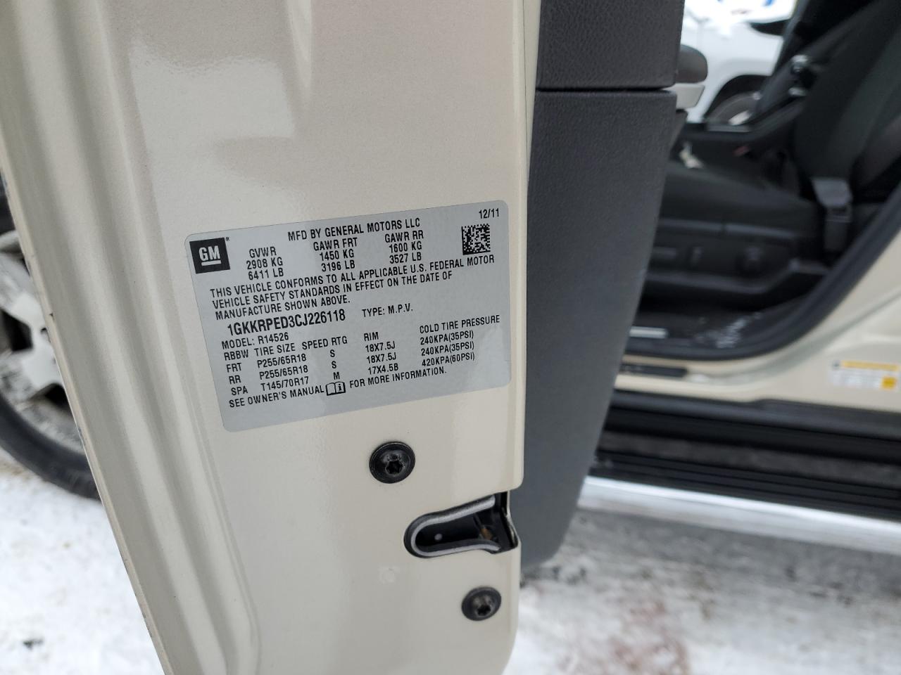 2012 GMC Acadia VIN 1GKKRPED3CJ226118 Copart auction photo, front end damage thumbnail 13