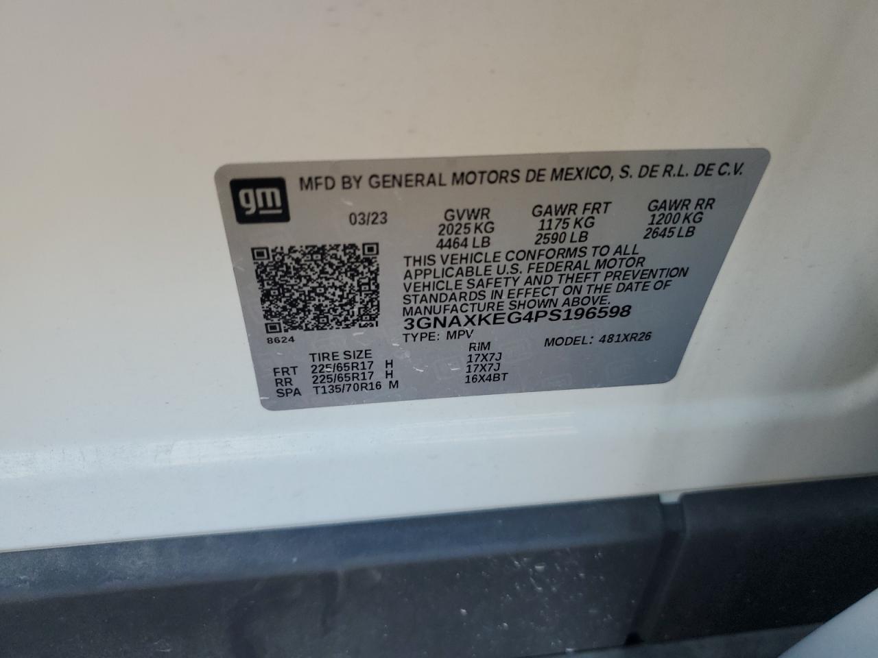 2023 Chevrolet Equinox VIN 3GNAXKEG4PS196598 Copart auction photo, front end / undercarriage damage thumbnail 12