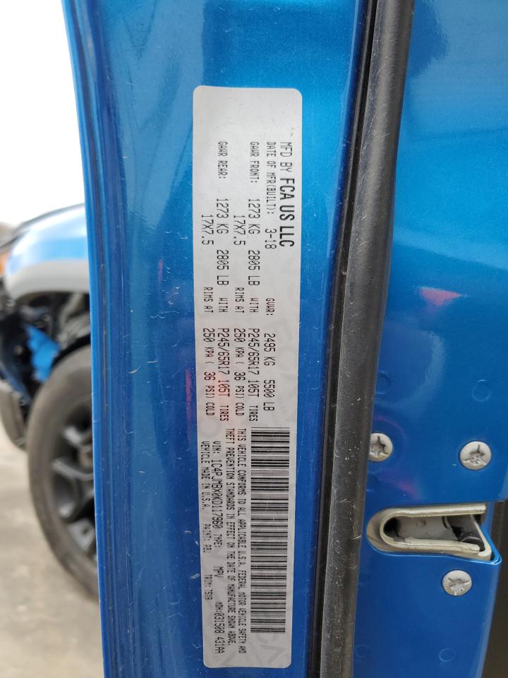 2019 Jeep Cherokee VIN 1C4PJMBX0KD117960 Copart auction photo, front end damage thumbnail 15