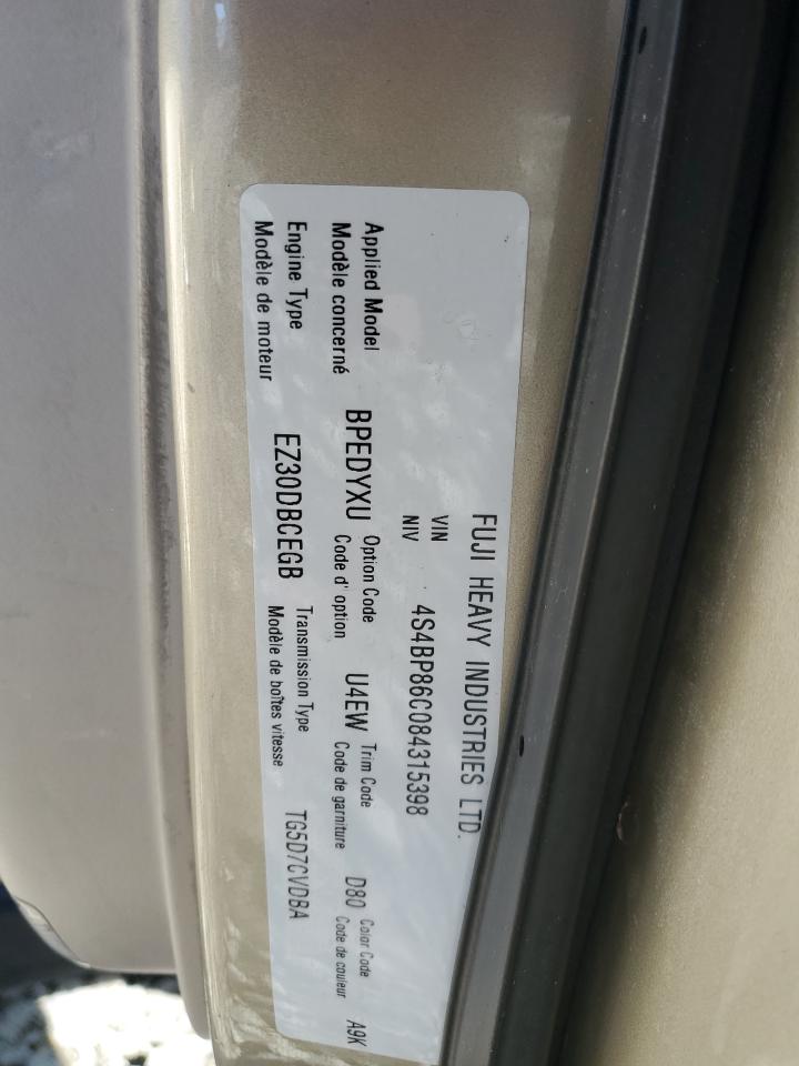 2008 Subaru Outback VIN 4S4BP86C084315398 Copart auction photo, side damage thumbnail 13