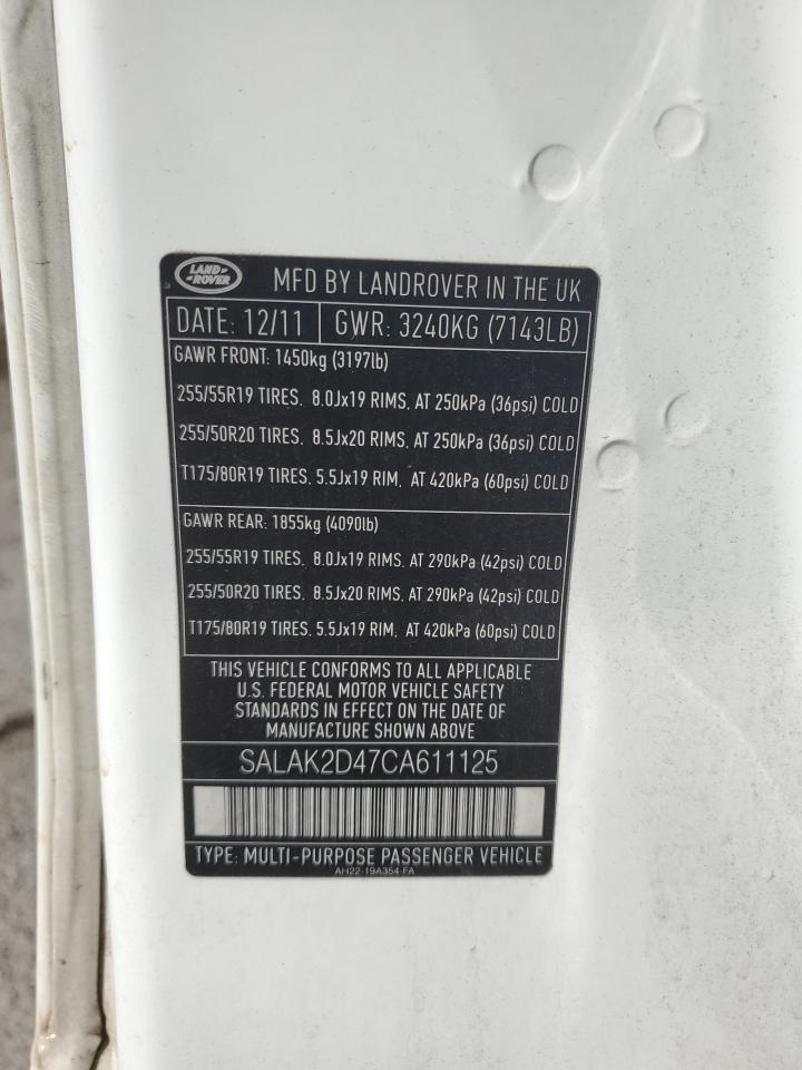 2012 Land Rover LR4 VIN SALAK2D47CA611125 Copart auction photo, front end damage thumbnail 14