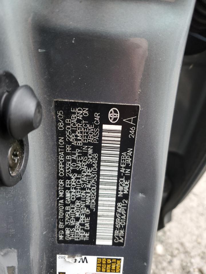 2005 Toyota Prius VIN JTDKB20U753104458 Copart auction photo, front end / rear end damage thumbnail 14