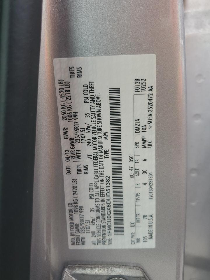 2013 Ford Escape VIN 1FMCU0GX8DUD51382 Copart auction photo, mechanical / water/flood damage thumbnail 12