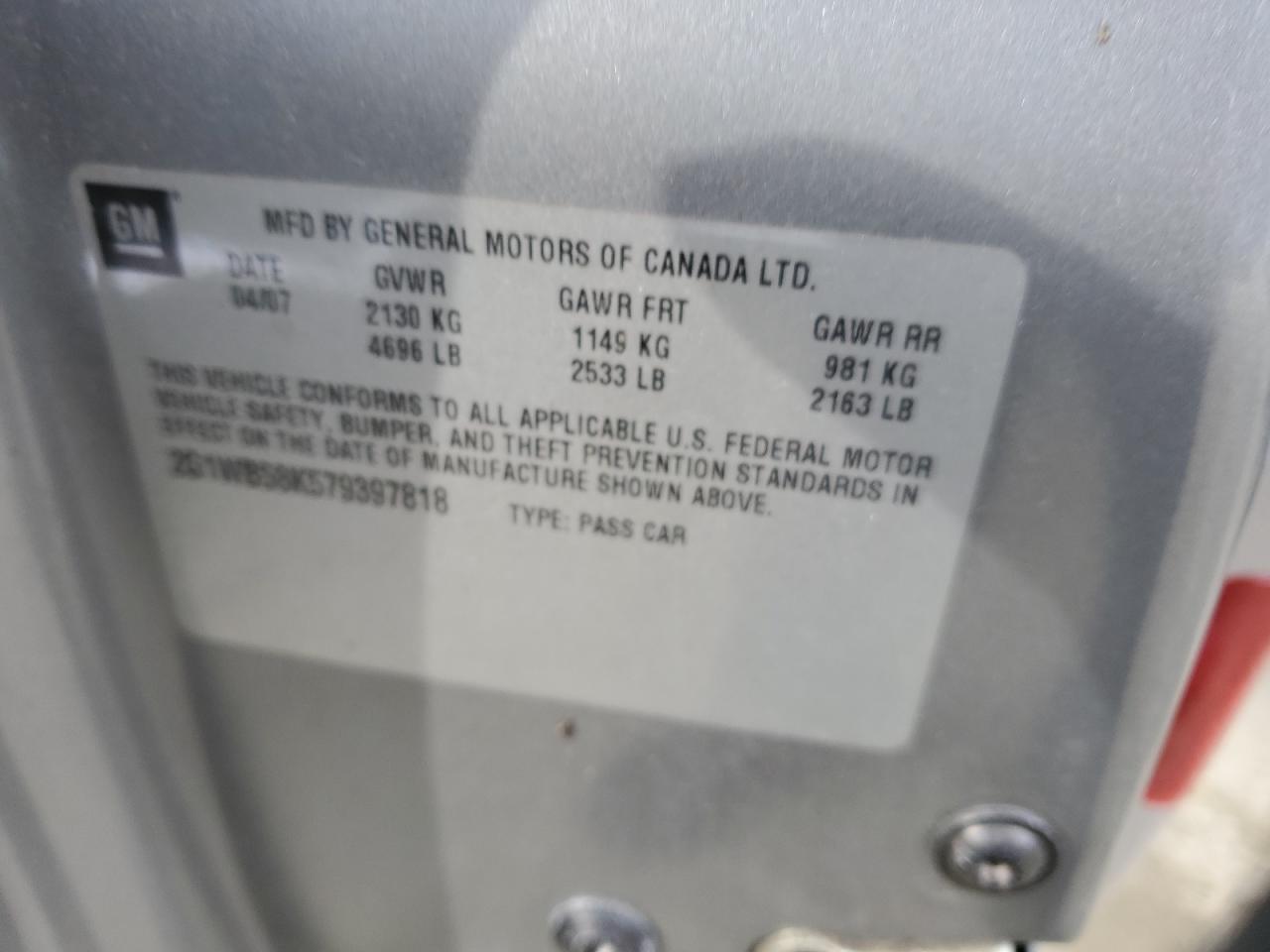 2007 Chevrolet Impala VIN 2G1WB58K579397818 Copart auction photo, front end damage thumbnail 12