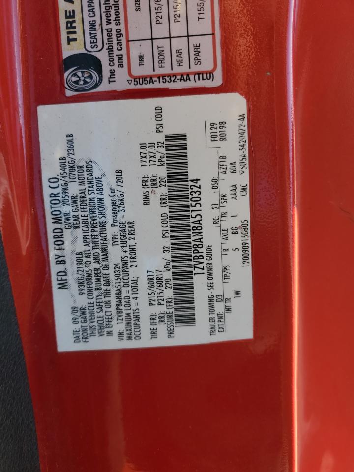 2010 Ford Mustang VIN 1ZVBP8AN8A5150324 Copart auction photo, rear end damage thumbnail 14